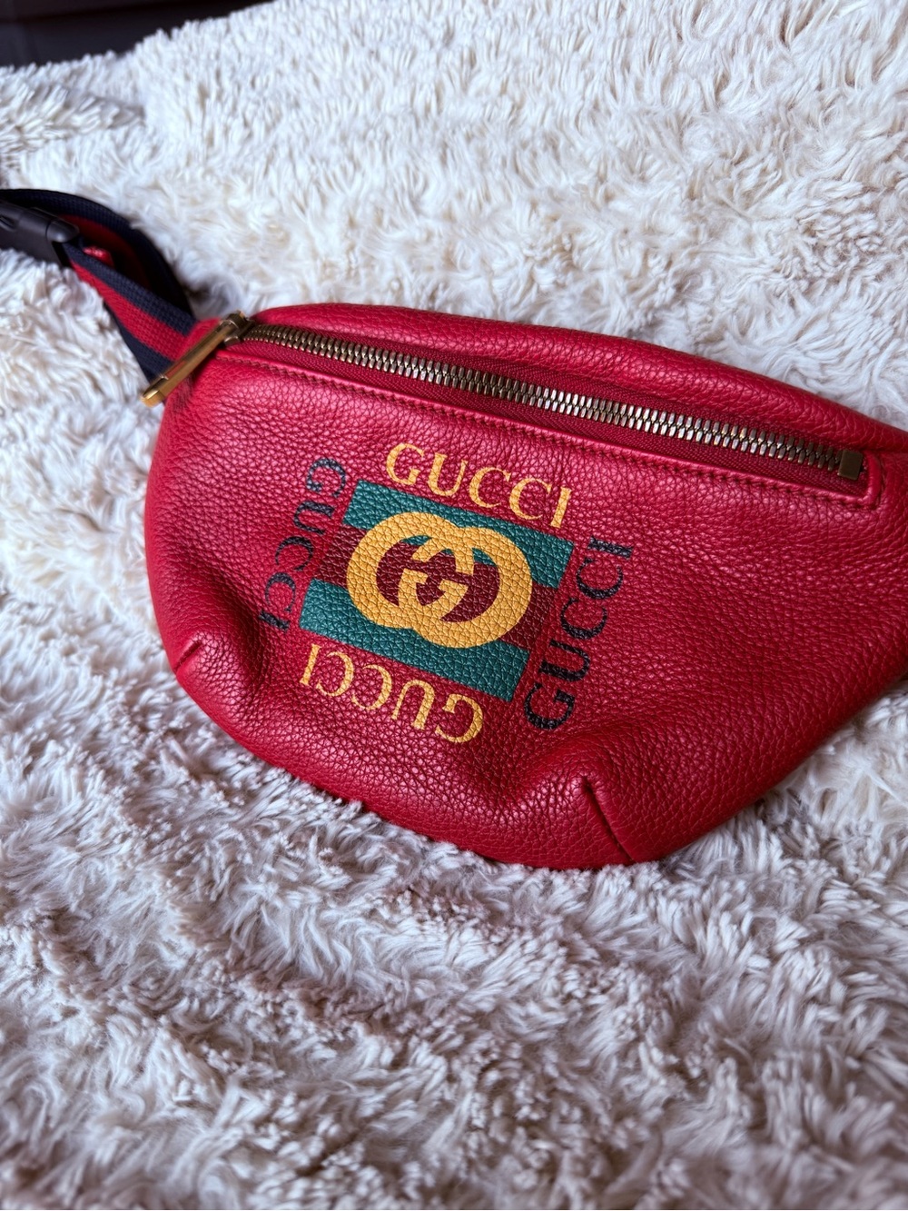 Gucci Red Leather Logo Belt Bag with Gold Hardware